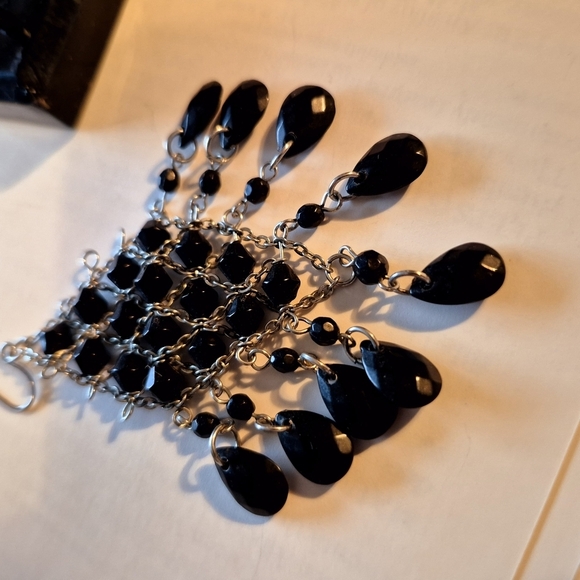 Elegant Black And Silver Chandelier Beaded Earrings - Picture 5 of 6